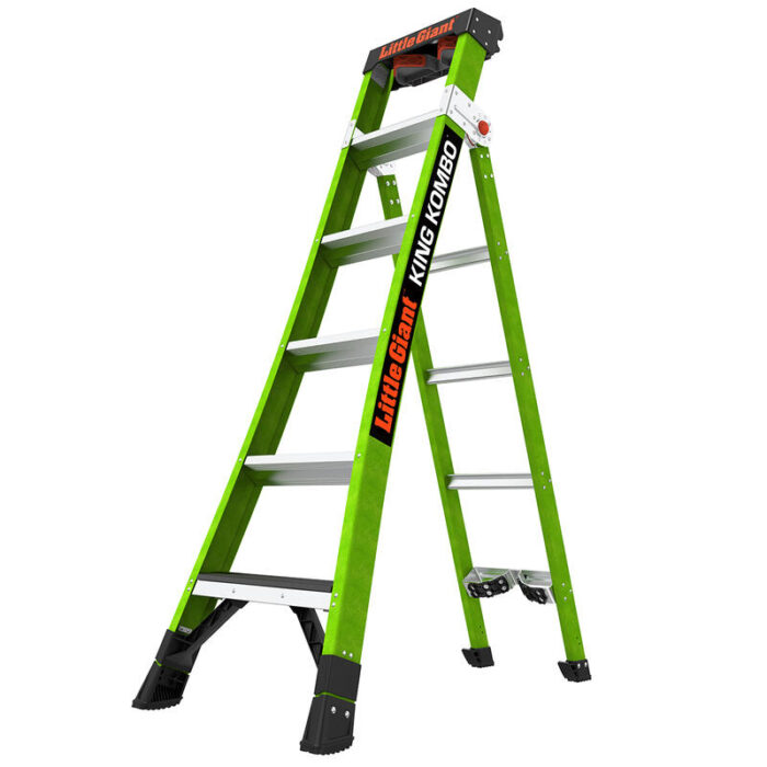 KING KOMBO Industrial, 6 + 4 Model - EN 131 - 150 kg Rated, Fiberglass 3-in-1 All-Access Combination Ladder with Rotating Wall Pad, V-Rung Corner Pad, GROUND CUE, and Heavy-Duty Feet