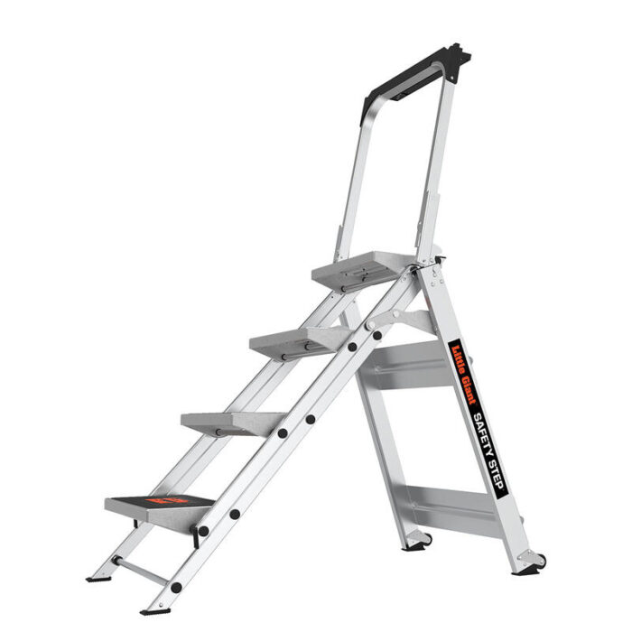 SAFETY STEP, 4-Step Model - ANSI Type IA - 300 lb Rated, Aluminum Step Stool with Handrail