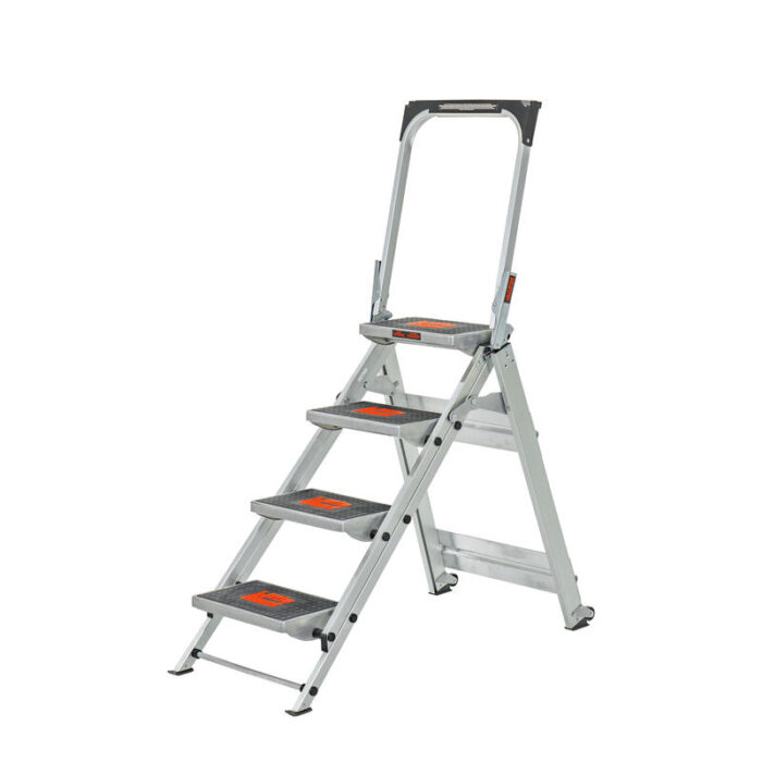 SAFETY STEP, 4-Step Model - EN 14183 - 150 kg Rated, Aluminum Step Stool with Handrail